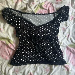 ROMWE Gray and White Polka Dot Blouse